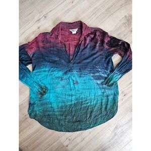 Hard Tail Forever Tie Dye Tunic Top RV-27 Burgundy Teal Rayon Womens Small